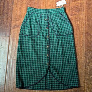 Rihoas "Fake Button Tweed Midi Skirt", Womens, Small, Green, NWT